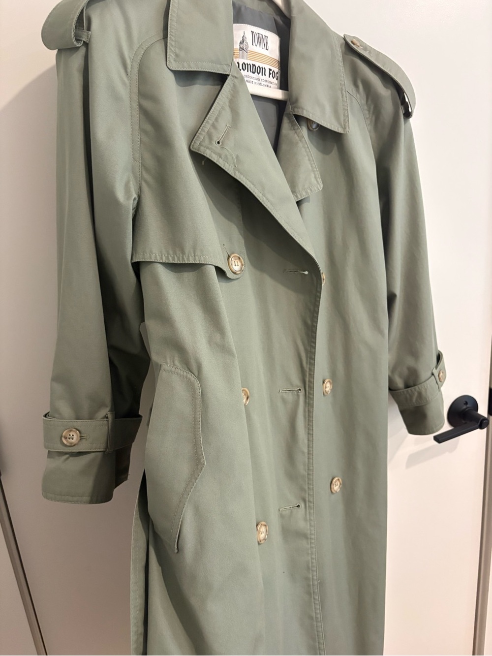VNTG London Fog Olive Belted Double-Breasted Trench Coat Classic Capsule Minimal - Picture 11 of 14